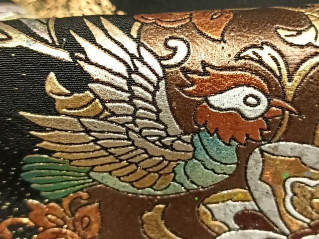 平和屋着物●豪華黒留袖　吉祥花鳥文　金銀彩　正絹　逸品　AABN3861fy