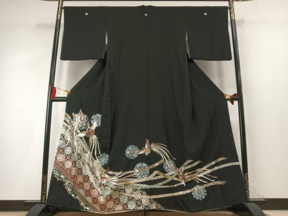 平和屋着物●豪華黒留袖　鳳凰熨斗花文　金銀彩　正絹　逸品　AABN3863fy