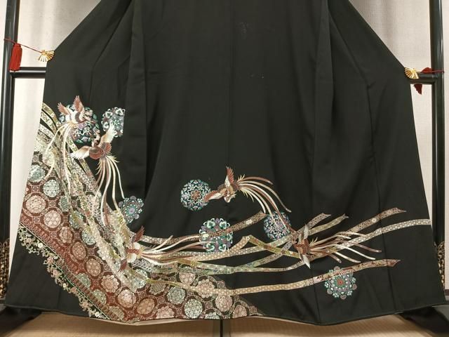 平和屋着物●豪華黒留袖　鳳凰熨斗花文　金銀彩　正絹　逸品　AABN3863fy