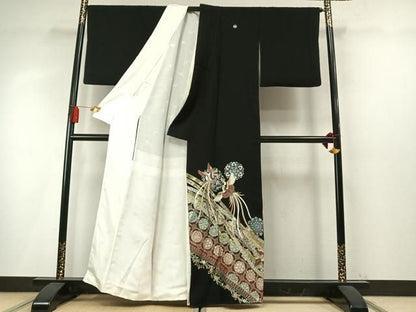 平和屋着物●豪華黒留袖　鳳凰熨斗花文　金銀彩　正絹　逸品　AABN3863fy