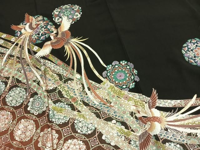平和屋着物●豪華黒留袖　鳳凰熨斗花文　金銀彩　正絹　逸品　AABN3863fy