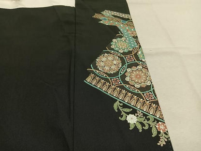 平和屋着物●豪華黒留袖　鳳凰熨斗花文　金銀彩　正絹　逸品　AABN3863fy