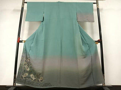 平和屋着物●中国三大刺繍　相良刺繍　総刺繍　訪問着　吉祥花文　暈し染め　金糸　正絹　逸品　AABN3865fy