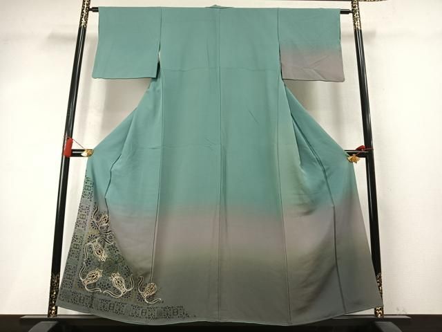 平和屋着物●中国三大刺繍　相良刺繍　総刺繍　訪問着　吉祥花文　暈し染め　金糸　正絹　逸品　AABN3865fy