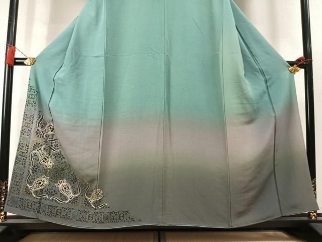 平和屋着物●中国三大刺繍　相良刺繍　総刺繍　訪問着　吉祥花文　暈し染め　金糸　正絹　逸品　AABN3865fy