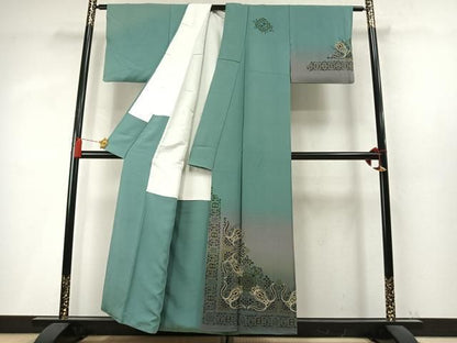 平和屋着物●中国三大刺繍　相良刺繍　総刺繍　訪問着　吉祥花文　暈し染め　金糸　正絹　逸品　AABN3865fy