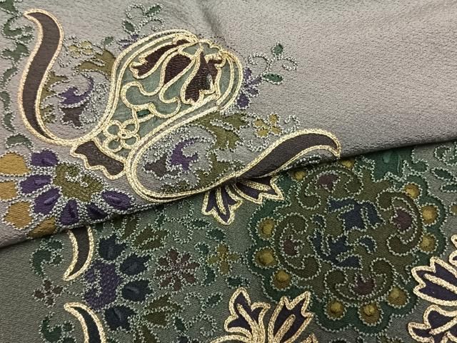 平和屋着物●中国三大刺繍　相良刺繍　総刺繍　訪問着　吉祥花文　暈し染め　金糸　正絹　逸品　AABN3865fy