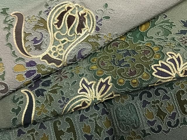 平和屋着物●中国三大刺繍　相良刺繍　総刺繍　訪問着　吉祥花文　暈し染め　金糸　正絹　逸品　AABN3865fy