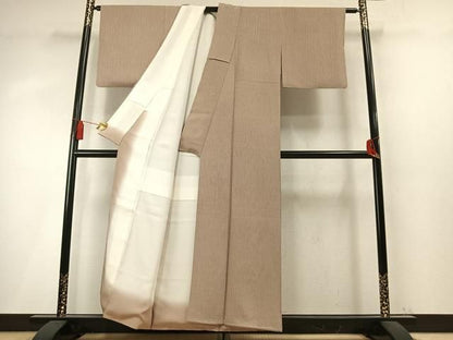 平和屋着物●上質な小紋　変わり縞　金彩　正絹　逸品　AABN3872fy