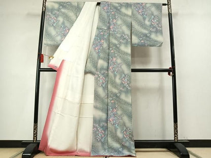 平和屋着物●上質な小紋　枝花文　暈し染め　高島屋扱い　正絹　逸品　未使用　AABN3885fy