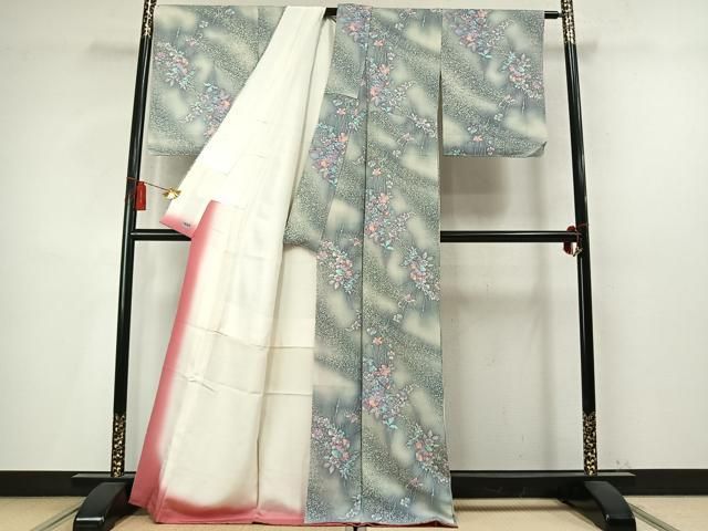 平和屋着物●上質な小紋　枝花文　暈し染め　高島屋扱い　正絹　逸品　未使用　AABN3885fy