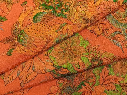 平和屋着物●上質な小紋　孔雀花文　鬼しぼ縮緬　正絹　逸品　AABN3909fy