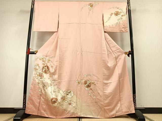 平和屋着物●訪問着　雪輪花鳥文　暈し染め　金銀彩　鈴乃屋扱い　正絹　逸品　AABN3935fy