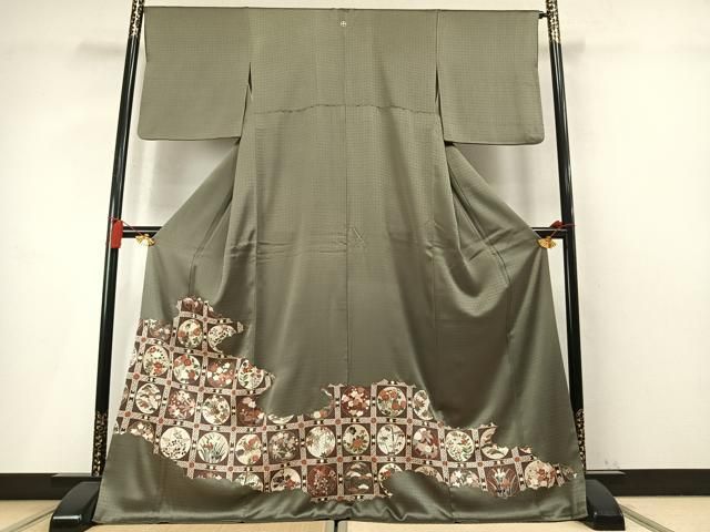 平和屋着物●中国三大刺繡　スワトウ刺繡　汕頭刺繡　相良刺繡　総刺繡　色留袖　花丸文　金糸　正絹　逸品　AABN3940fy