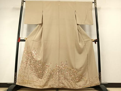 平和屋着物●中国三大刺繡　スワトウ刺繡　汕頭刺繡　総刺繡　色留袖　枝花文　暈し染め　金糸　金彩　正絹　逸品　AABN3941fy