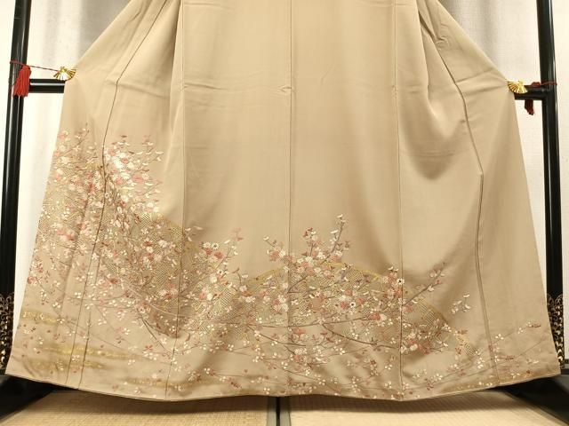 平和屋着物●中国三大刺繡　スワトウ刺繡　汕頭刺繡　総刺繡　色留袖　枝花文　暈し染め　金糸　金彩　正絹　逸品　AABN3941fy