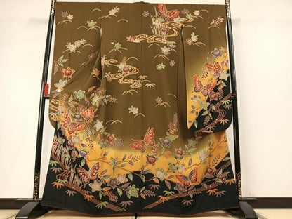 平和屋着物●豪華振袖　紅型　花蝶紋　暈し染め　正絹　逸品　AABN3944fy