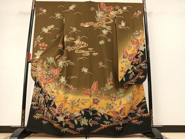 平和屋着物●豪華振袖　紅型　花蝶紋　暈し染め　正絹　逸品　AABN3944fy