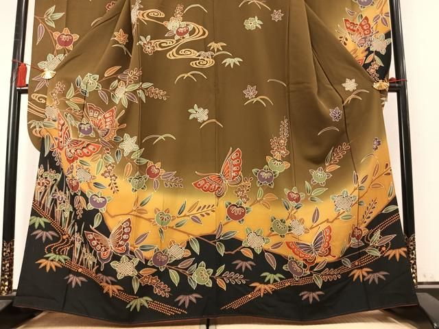 平和屋着物●豪華振袖　紅型　花蝶紋　暈し染め　正絹　逸品　AABN3944fy