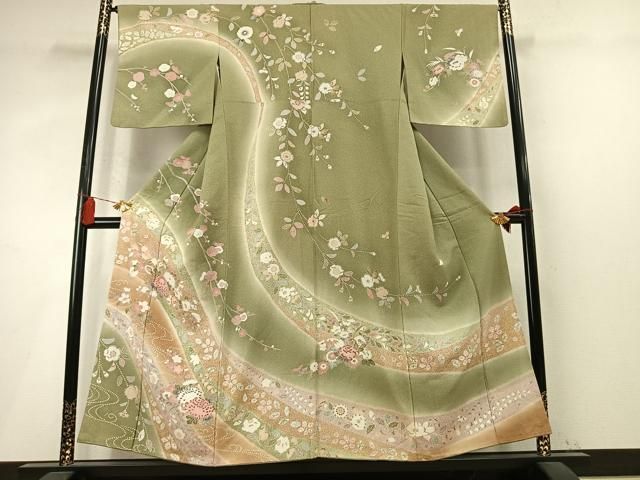 平和屋着物●訪問着　枝梅花文　暈し染め　金彩　正絹　逸品　AABN3946fy