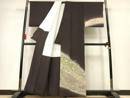 平和屋着物●友禅作家　河野栖山　訪問着　兎束ね熨斗花文　暈し染め　金彩　正絹　逸品　未使用　AABN3947fy