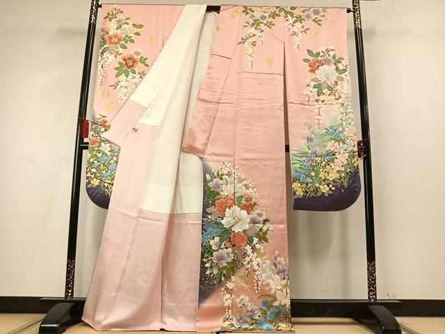 平和屋着物●豪華振袖　駒刺繍　花蝶文　暈し染め　金彩　正絹　逸品　AABN3953fy