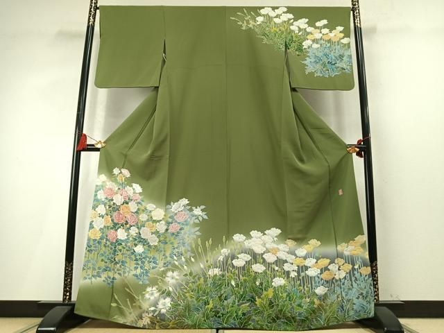 平和屋着物●訪問着　友禅　作家物　草花文　暈し染め　正絹　逸品　AABN3968fy