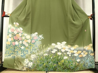 平和屋着物●訪問着　友禅　作家物　草花文　暈し染め　正絹　逸品　AABN3968fy