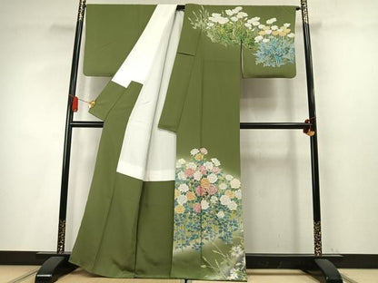 平和屋着物●訪問着　友禅　作家物　草花文　暈し染め　正絹　逸品　AABN3968fy