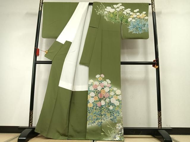 平和屋着物●訪問着　友禅　作家物　草花文　暈し染め　正絹　逸品　AABN3968fy