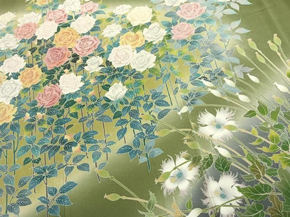 平和屋着物●訪問着　友禅　作家物　草花文　暈し染め　正絹　逸品　AABN3968fy