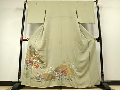 平和屋着物●豪華色留袖　総刺繍　駒刺繍　文箱花文　金糸　金彩　正絹　逸品　AABN3969fy