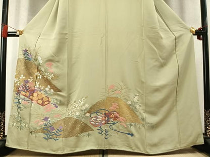 平和屋着物●豪華色留袖　総刺繍　駒刺繍　文箱花文　金糸　金彩　正絹　逸品　AABN3969fy