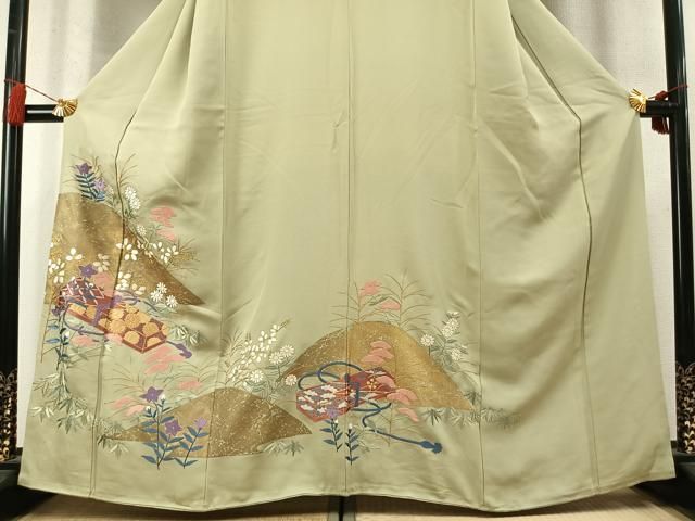 平和屋着物●豪華色留袖　総刺繍　駒刺繍　文箱花文　金糸　金彩　正絹　逸品　AABN3969fy