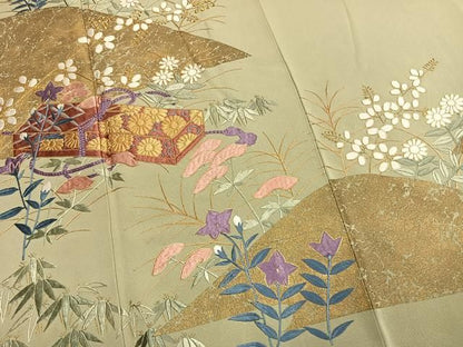 平和屋着物●豪華色留袖　総刺繍　駒刺繍　文箱花文　金糸　金彩　正絹　逸品　AABN3969fy