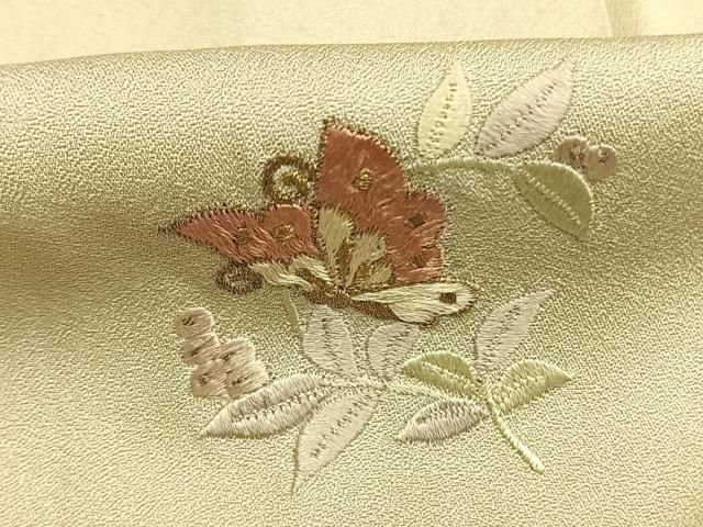 平和屋着物●訪問着　総刺繍　花蝶文　金糸　正絹　逸品　AABN3975fy