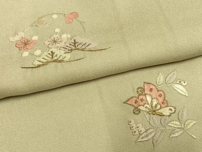 平和屋着物●訪問着　総刺繍　花蝶文　金糸　正絹　逸品　AABN3975fy