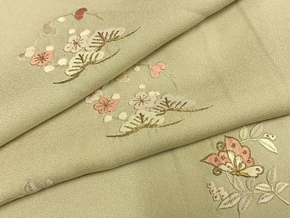 平和屋着物●訪問着　総刺繍　花蝶文　金糸　正絹　逸品　AABN3975fy