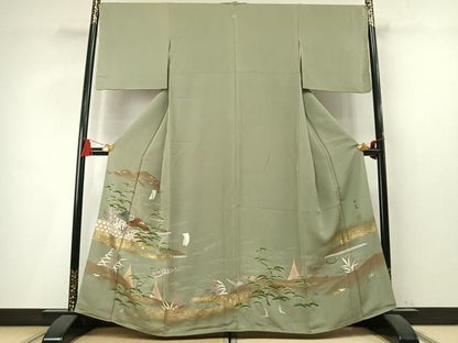 平和屋着物●豪華色留袖　作家物　刺繍　風景松文　暈し染め　金糸　金彩　正絹　逸品　AABN4003fy