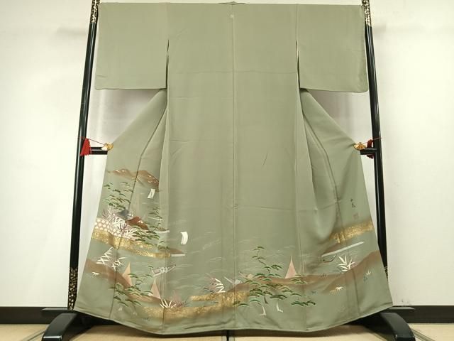 平和屋着物●豪華色留袖　作家物　刺繍　風景松文　暈し染め　金糸　金彩　正絹　逸品　AABN4003fy