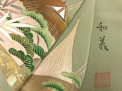 平和屋着物●豪華色留袖　作家物　刺繍　風景松文　暈し染め　金糸　金彩　正絹　逸品　AABN4003fy