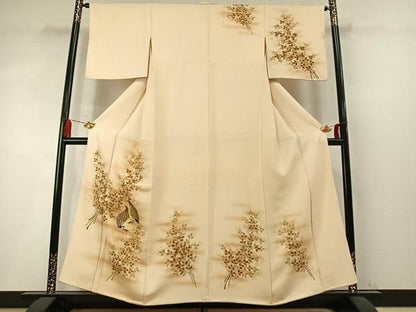 平和屋着物●訪問着　手描き　鶉　暈し染め　正絹　逸品　AABN4008fy