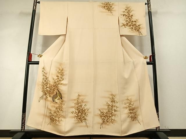 平和屋着物●訪問着　手描き　鶉　暈し染め　正絹　逸品　AABN4008fy