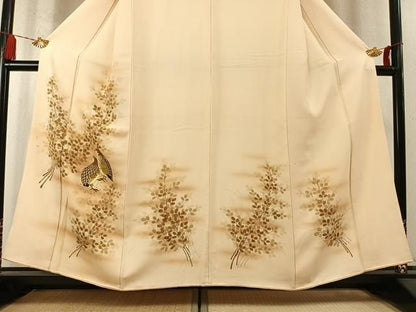 平和屋着物●訪問着　手描き　鶉　暈し染め　正絹　逸品　AABN4008fy