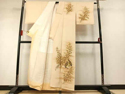 平和屋着物●訪問着　手描き　鶉　暈し染め　正絹　逸品　AABN4008fy