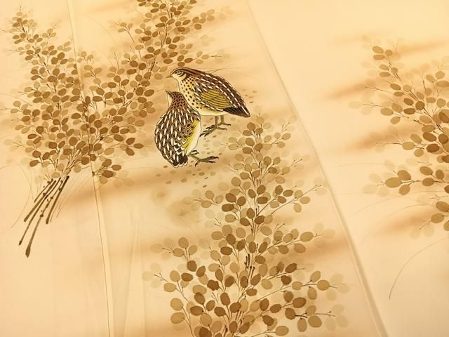 平和屋着物●訪問着　手描き　鶉　暈し染め　正絹　逸品　AABN4008fy