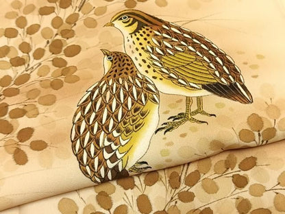 平和屋着物●訪問着　手描き　鶉　暈し染め　正絹　逸品　AABN4008fy