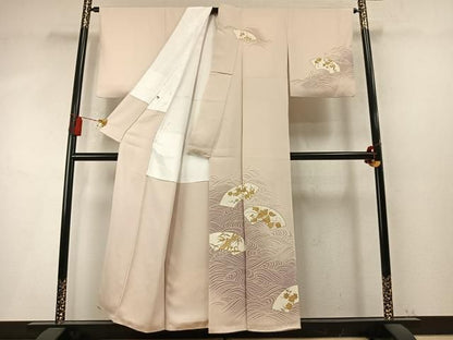 平和屋着物●訪問着　刺繍　地紙花文　暈し染め　金糸　金彩　正絹　逸品　AABN4012fy