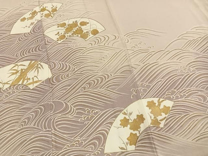 平和屋着物●訪問着　刺繍　地紙花文　暈し染め　金糸　金彩　正絹　逸品　AABN4012fy