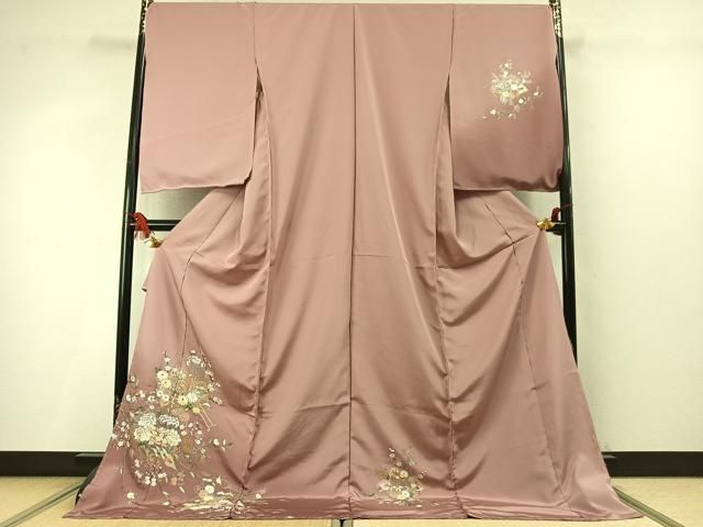 平和屋着物●訪問着　総刺繍　御所車冊子花文　暈し染め　金糸　仮絵羽　正絹　逸品　未使用　AABN4037fy